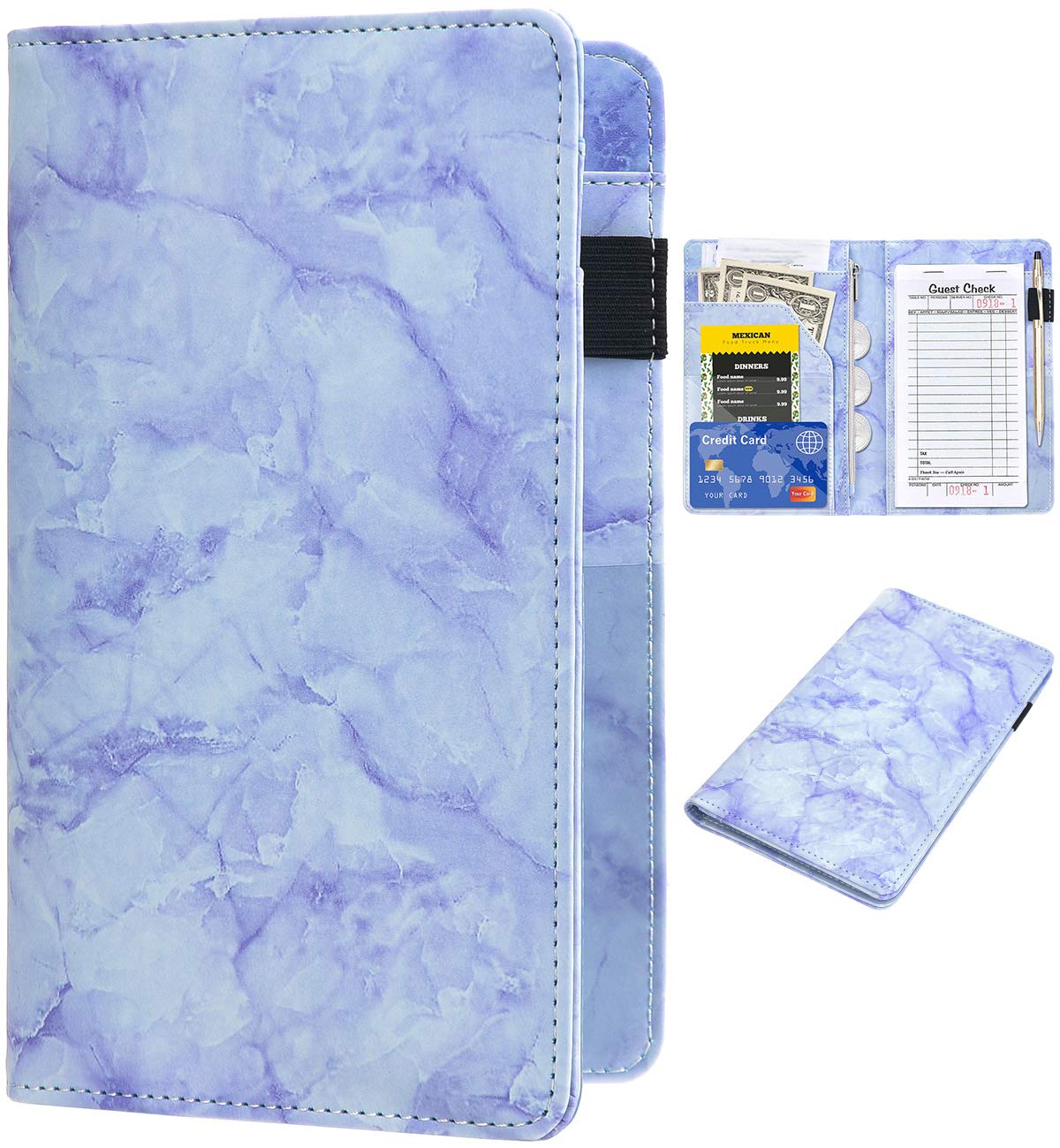 Server Books for Waitress - Marble Texture Leather Waiter Book Server Wallet with Zipper Pocket, Cute Waitress Book&Waitstaff Organizer with Money Pocket Fit Server Apron