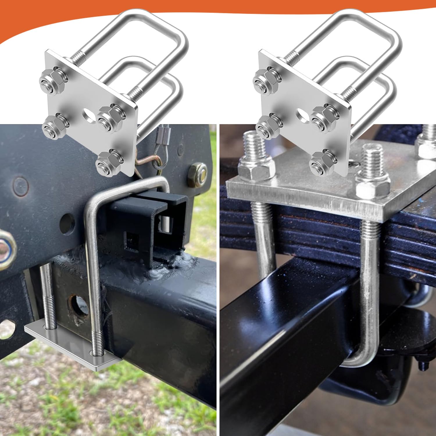 U-Bügel U-Schraube Bügelschraube mit Gewinde M12 50x130mm 2 Sets Quadrat U-bolzen für Bootsanhänger Hochleistungsstahl Bügelbolzen für Auto Abschleppen Schiffen Reparatur
