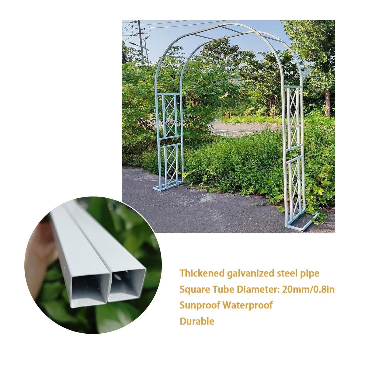 Metalowy łuk ogrodowy do roślin pnących, altanka ślubna, krata, bez rdzy, stalowy łuk różany, wysokość 240 cm, szerokość 200 cm, idealny do dekoracji na zewnątrz i podparcia roślin