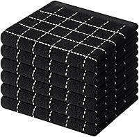 Vista 65 de Mordimy - Paños de cocina de 100% algodón de rizo, paños de cocina suaves y absorbentes a cuadros, trapos para lavar platos de secado rápido, Negro