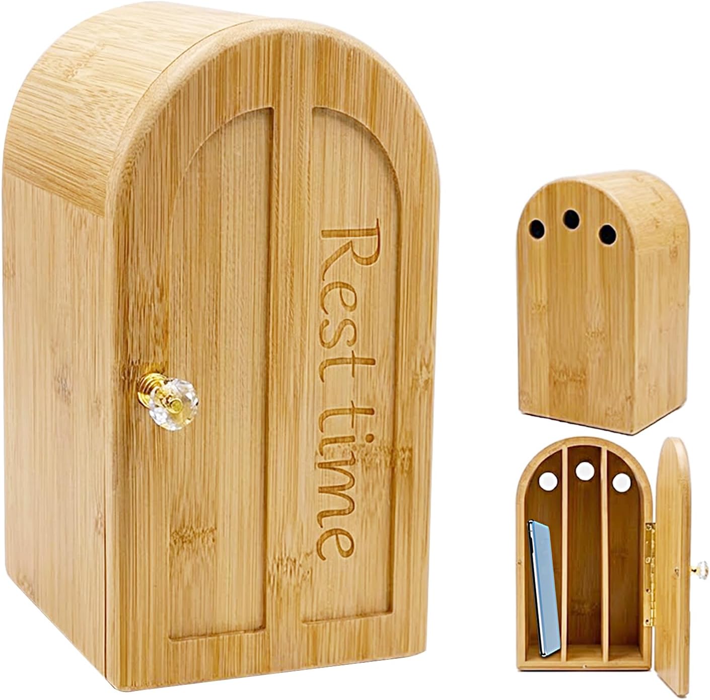 Phone Box for Family Time, Bamboo Wood Phone Box with Charging Holes, 3 Sections Hold 6 Phones, Phone Self-Discipline to Help Kids,Students, Adults Focus Back