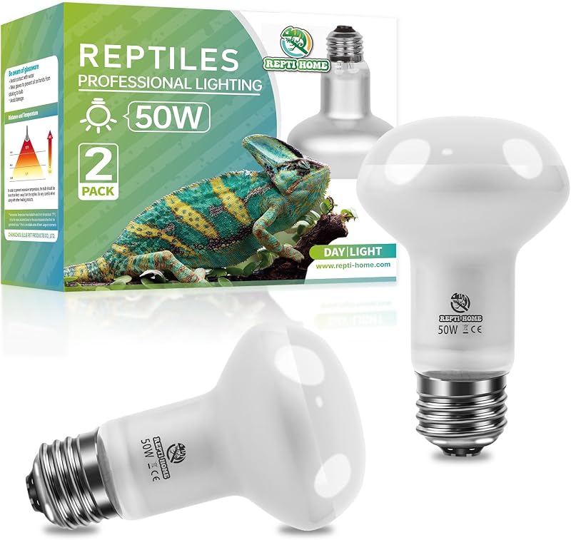 Lâmpada de Aquecimento para Terrário com UVA, Design de Fundo Plano REPTI HOME 50 W, Pacote com 2