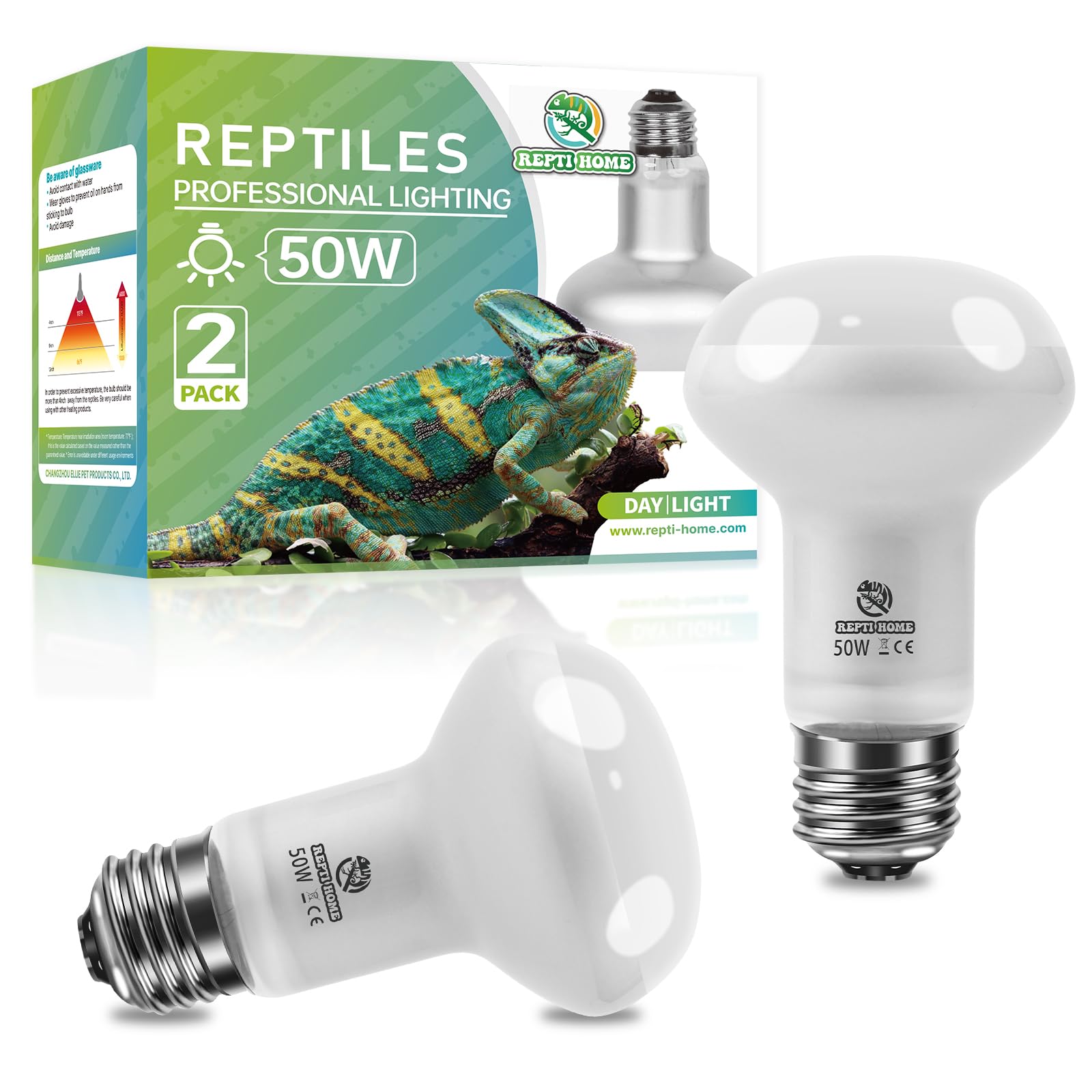 REPTI HOME Reptile Heat Lamp 2Pack 50W, Intense Basking Spot Light Bulb with UVA, Simulate Natural Daylight Heat Bulb for Reptile, Turtle, Bearded