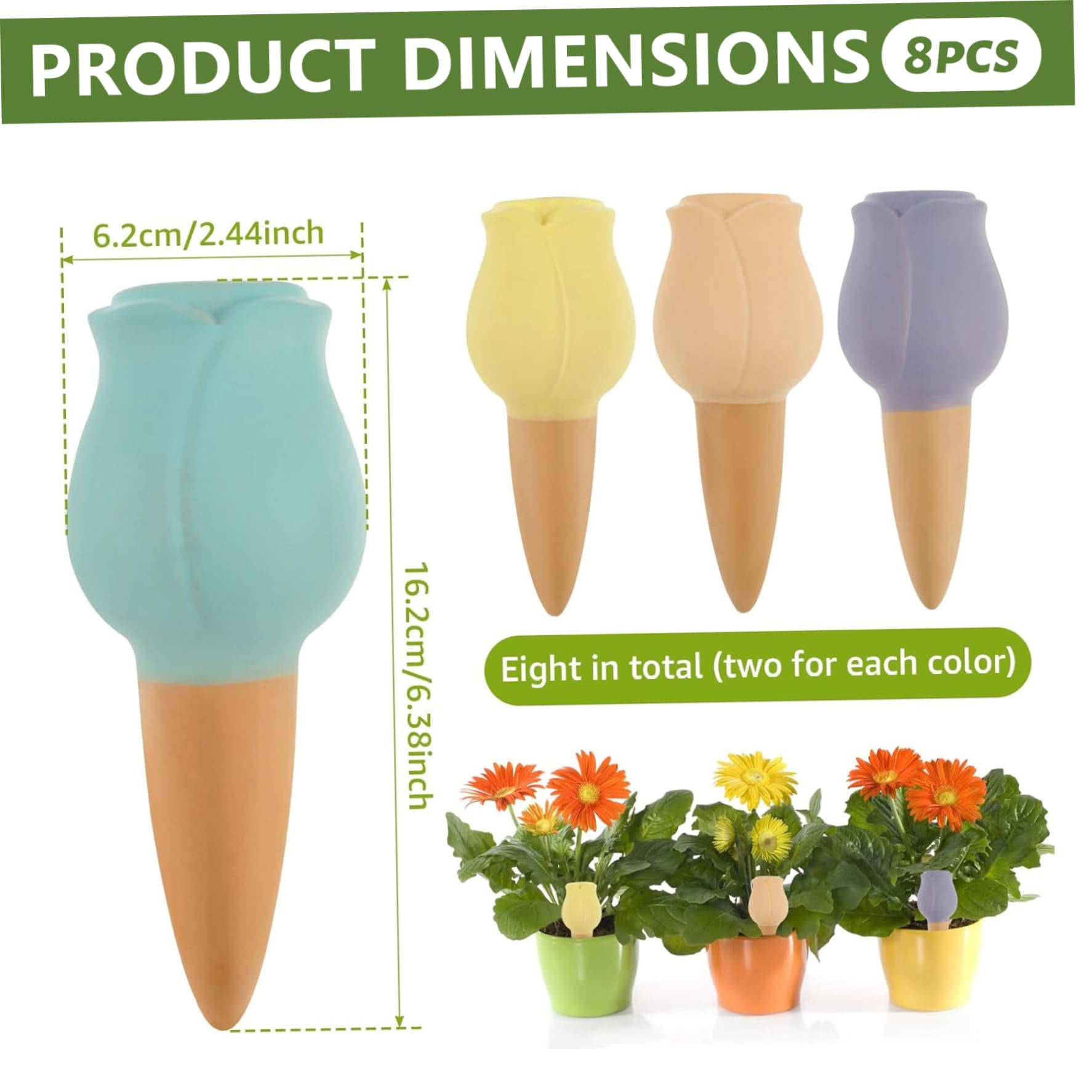 Pointes d'arrosage en Terre Cuite, Paquet de 8 Globes d'arrosage Automatique de 160 ML pour Plantes 'intérieur, arroseur Plantes coloré pour en Pot et Jardin