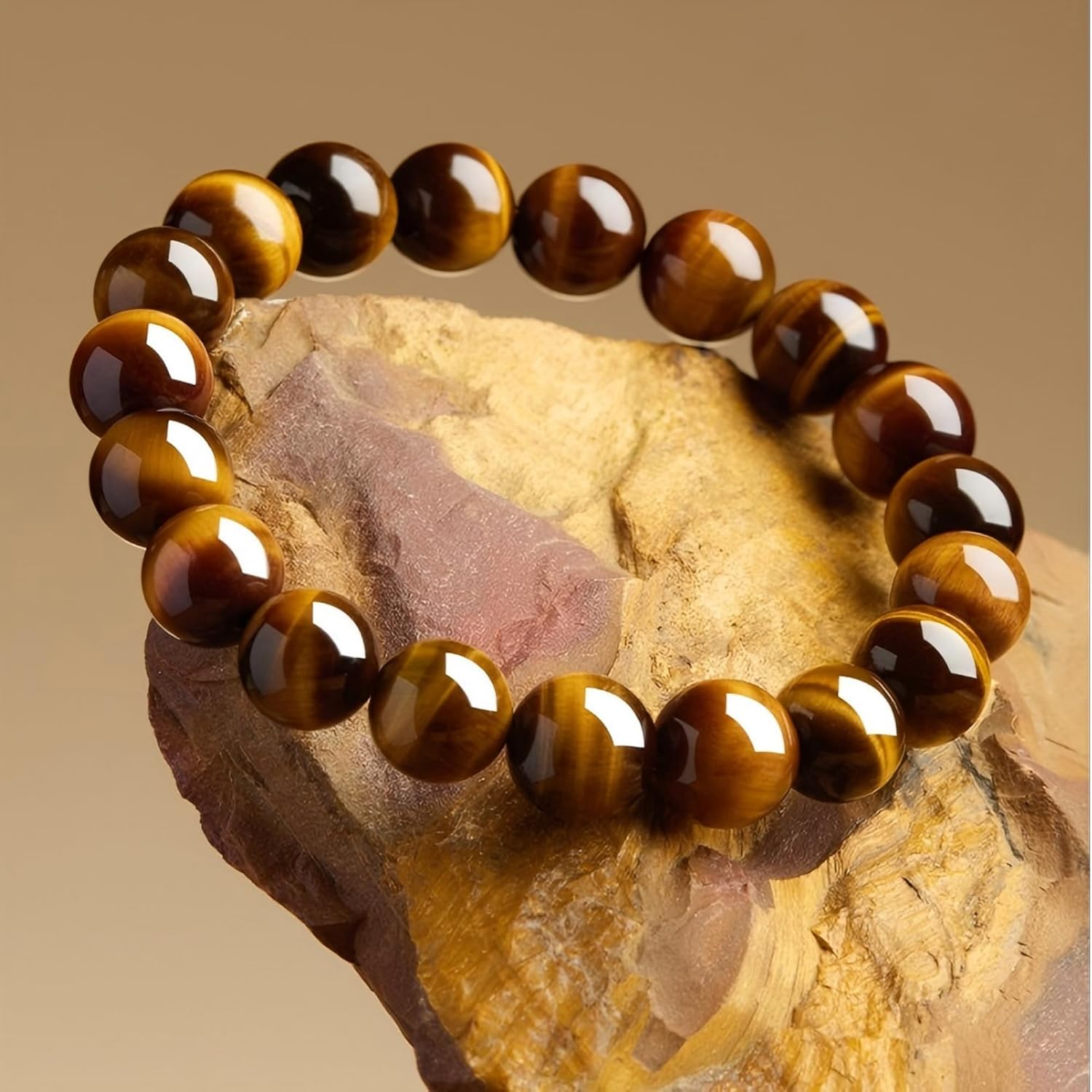 Rosolaratop Natural Tiger Eye Stone Bracelet, 8-12mm Healing Energy Gemstone Beads, Elastic Stretch Design for Yoga and Meditation - Image 3