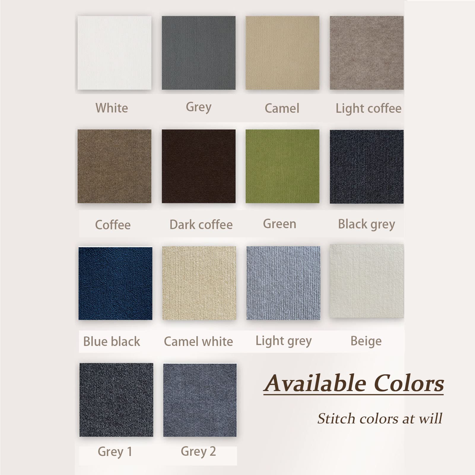 Dalles de moquette à coller, Dalles de moquette auto-adhésives, 10 pièces, antidérapantes, 30x30cm, bâton pelable, insonorisées, multicolores(White+camel)