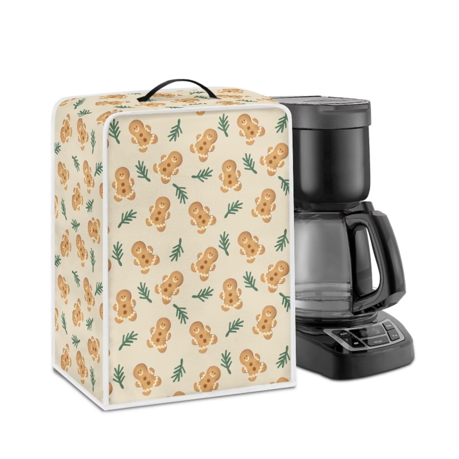 NETILGEN Kitchen Appliance Cover Coffee Maker Dust Cover, Stain Resistant Dust Protection Coffee Machine Cover with Top Handle for Home Office Kitchen Bar Decoration, Gingerbread Man Leaf — image 1