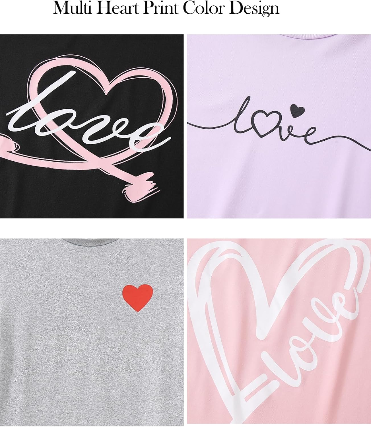 Girls Clothes Summer Short Sleeve Shirt Tops Cute Heart Graphic Tee Fashion Crewneck Tshirts for Teens Kids 4 Pack