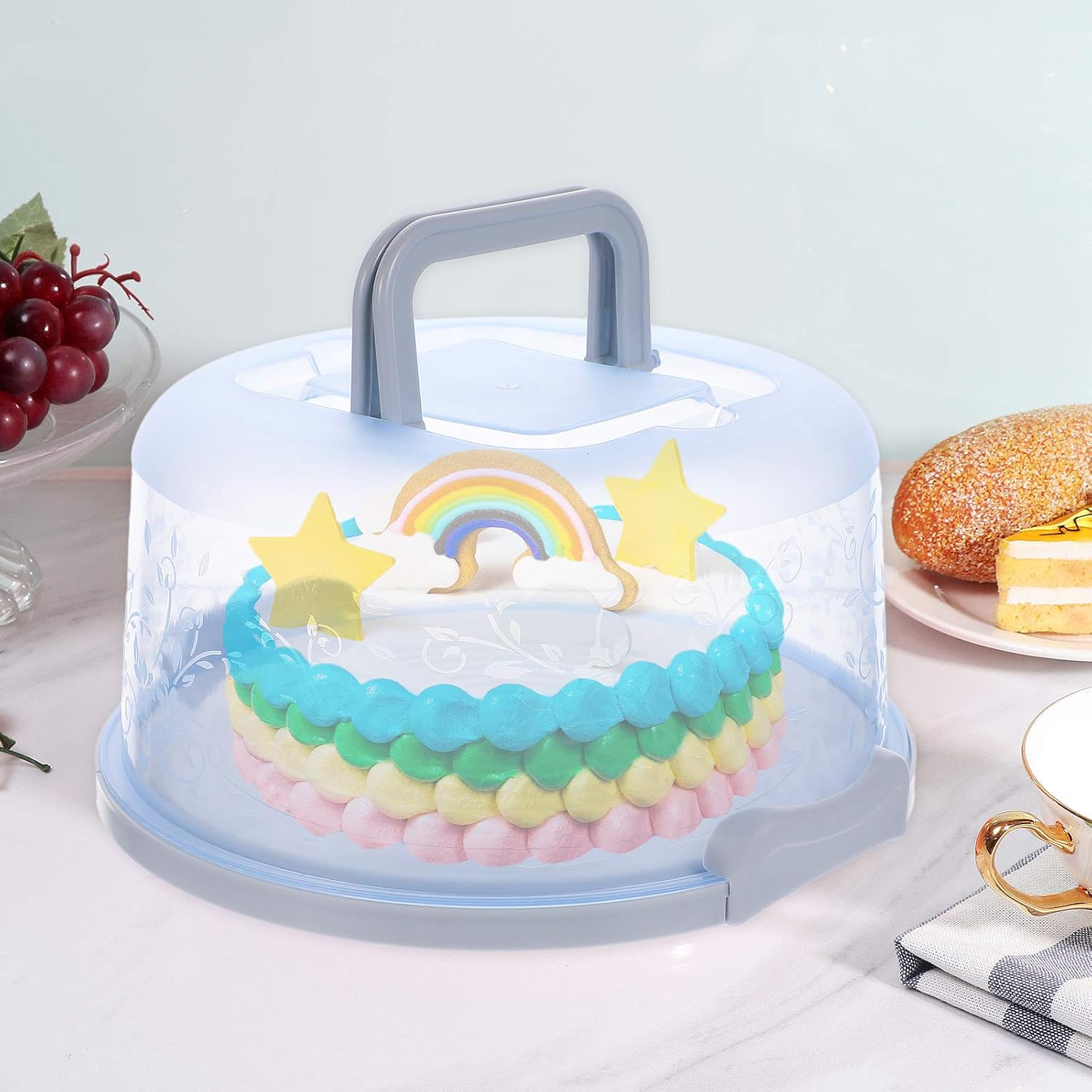 SOLUSTRE 1pc Cake Box Organizer with Lid Clear Display Box Serving Tray Round Cake Saver with Locking Lid Plastic Cake Container Bakery Take Out Box Cake Box Container Food Packing Boxes