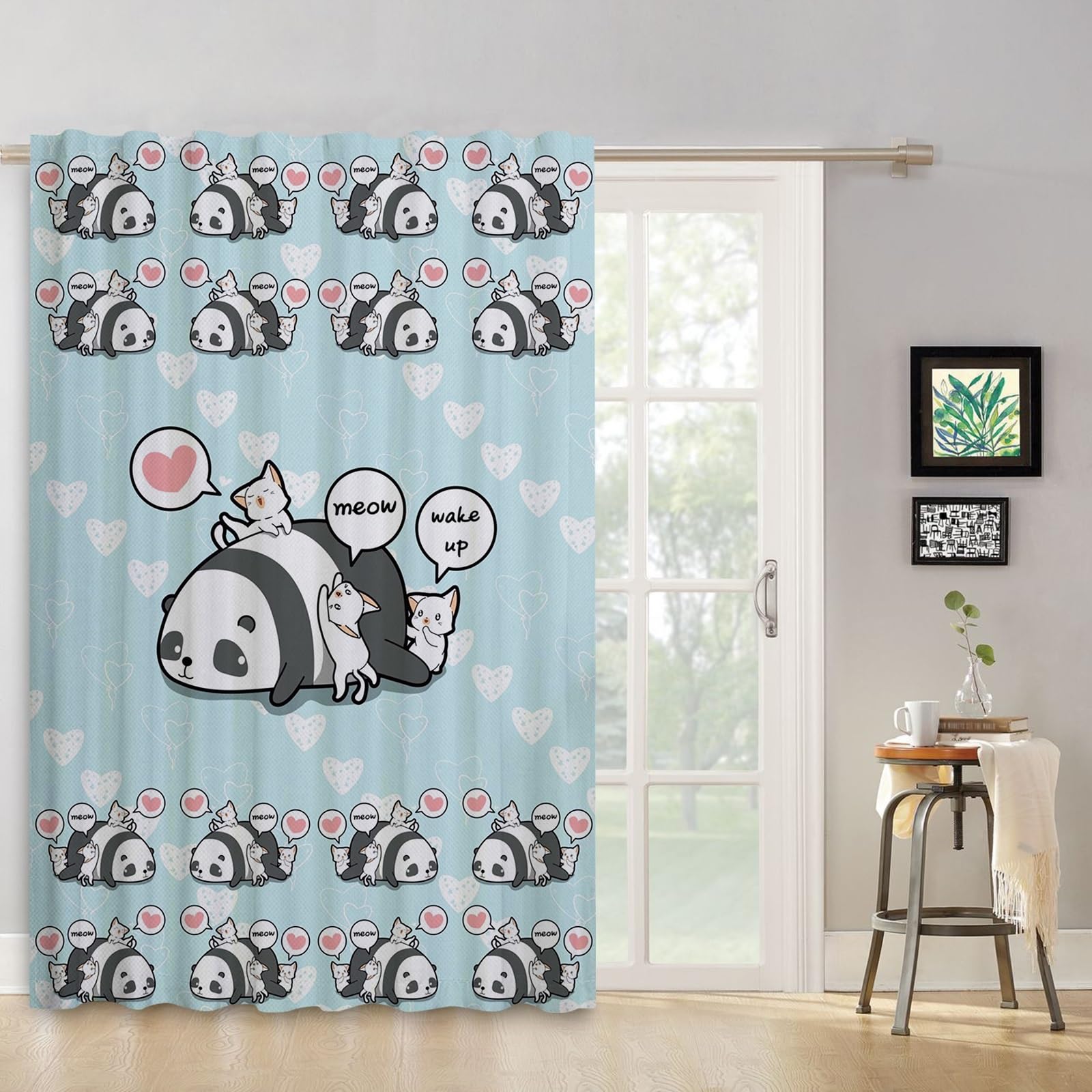 ggaimwf 42"x 63" Cartoon Animal Rod Pocket Curtain for Kids Bedroom Cute Panda Cat Linen Look Room Dividers Light Filtering Privacy Window Drapes for Boys Girls Playroom Living Room,1-Single Panel - Image 3