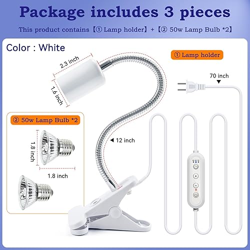 Miniatura 2 de BINANO Lámpara de calor temporizada con bombillas UVA UVB duales de 50 W para reptiles, tortugas, tortugas y cachorros interruptor de calor