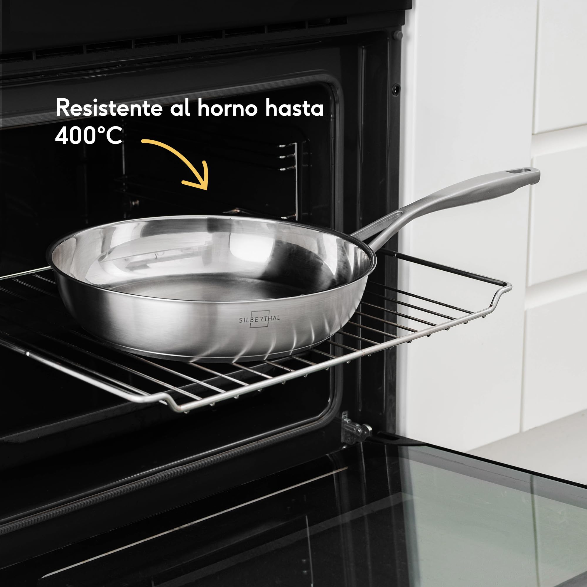 SILBERTHAL Sartenes Acero Inoxidable 20 24 28 cm Sin Antiadherente 18/10 | Gas, horno y vitrocerámica hasta 400°C, triple fondo para calor uniforme, sin PFOA y PFOS, para una cocina sana, apta