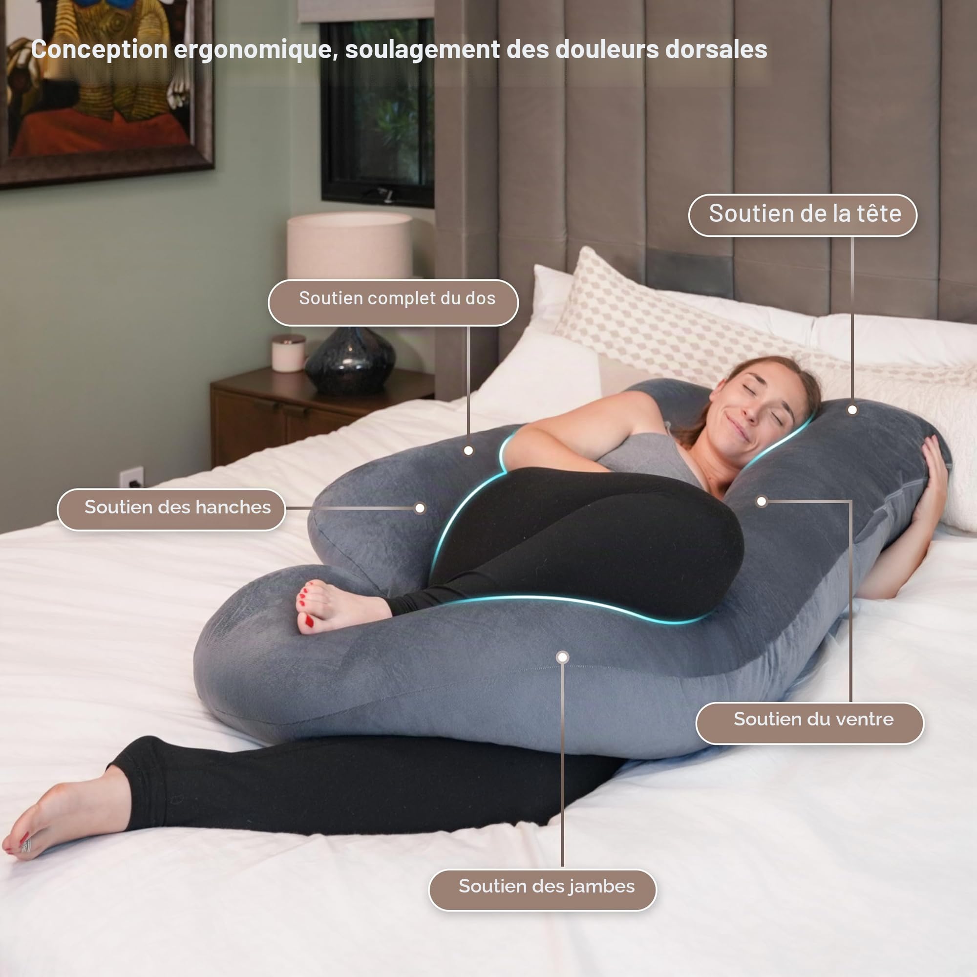 Coussin de Grossesse Ergonomique en U Housse Amovible | Coussin grossesse pour Dormir,coussin allaitement Soutien Corporel Intégral pour Adulte-L'Essentiel de la Maternité