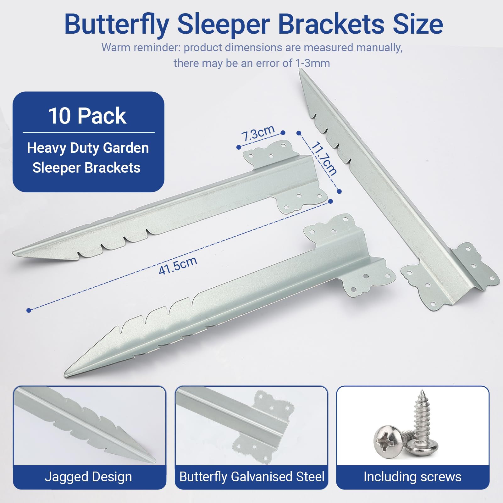 Soportes para dormir de ferrocarril, paquete de 10 estacas de metal para bordes de jardín, de acero galvanizado resistente, fijaciones para camas elevadas de madera, entrada, borde de camino