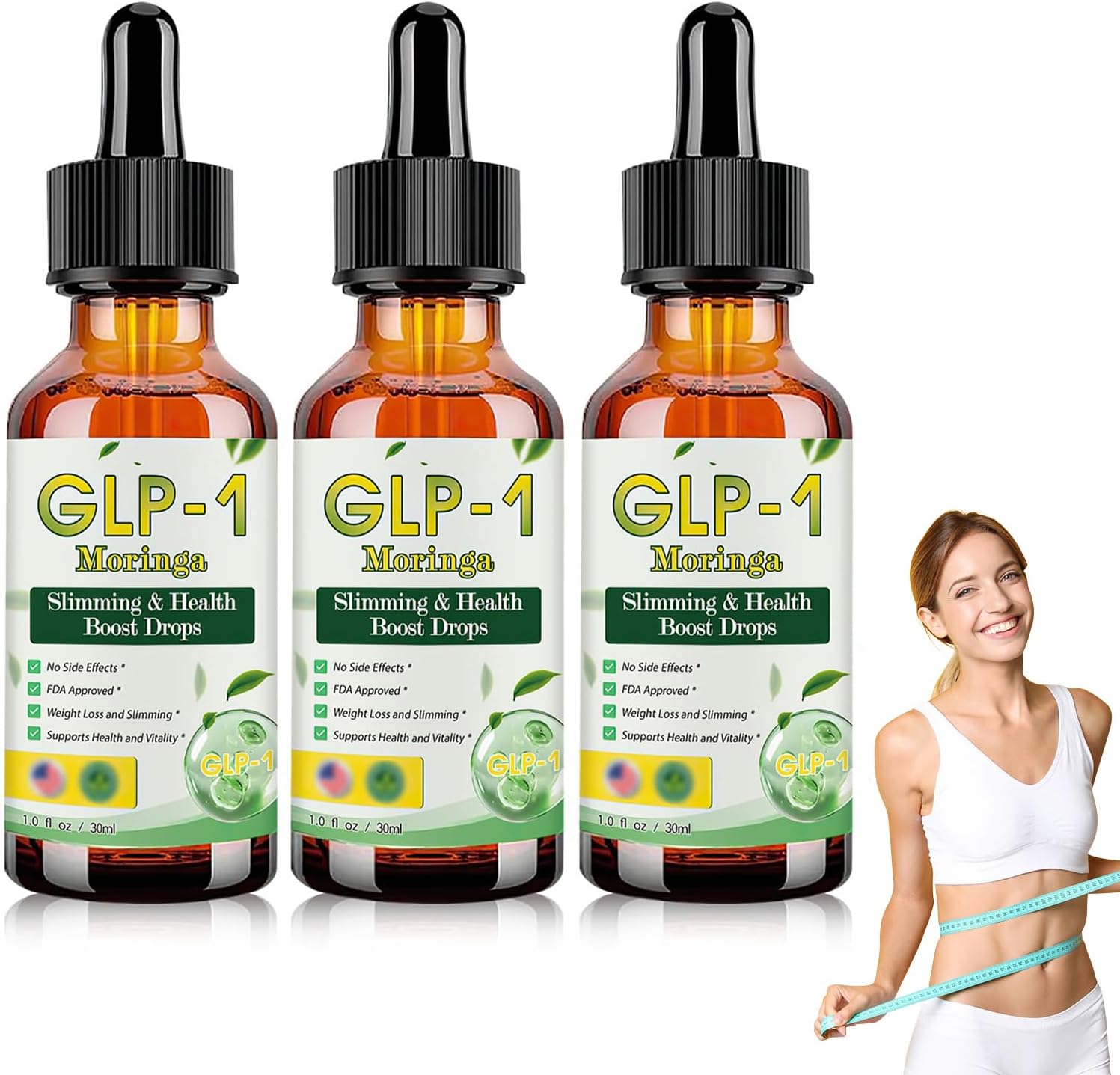 3PCS GLP-1 Health Boost Drops, GLP-1 Health Boost Dr-ops, Natural Plant Extract Concentrate, Organic Moringa GLP-1 Metabolic Balance Drops, Firming Skin Suitable, Unisex for All Skin Types