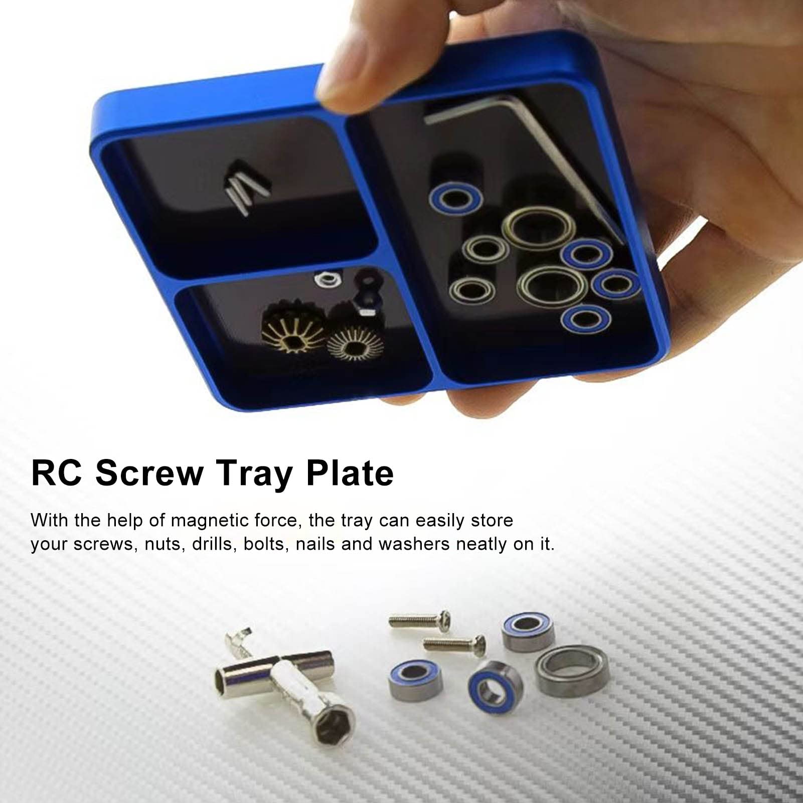 Vassoio Magnetico Per Viti In Alluminio (16x10 Cm) Con 4 Cuscinetti – Ideale Per Riparazioni Auto RC, Modellismo E Hobby