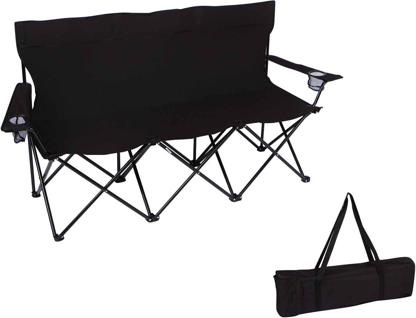 65" Triple Style Tri Camp Chair with Steel Frame and Carry Bag by Trademark Innovations (Black)