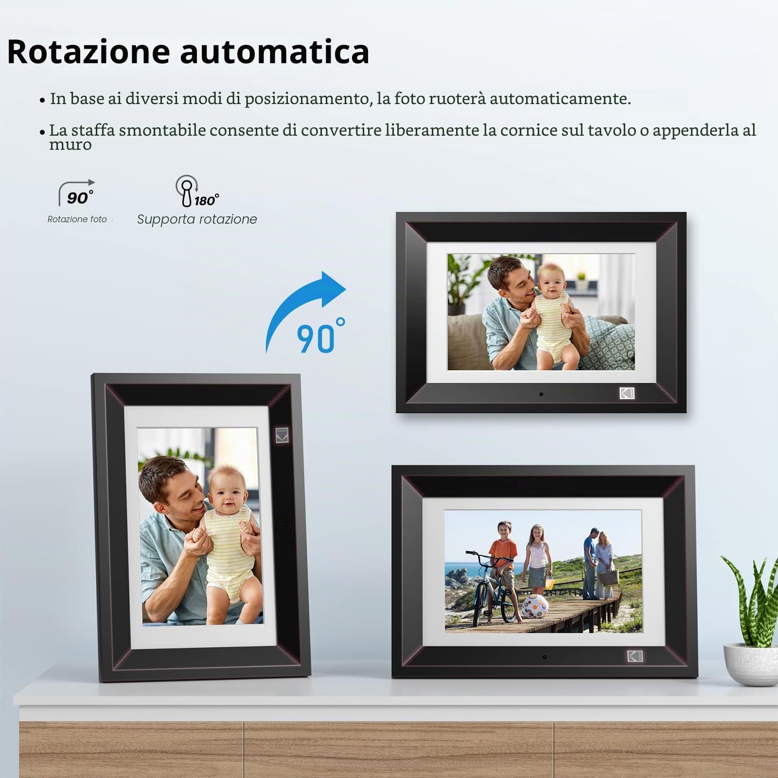 Cornice Digitale 10.1 Pollici,1280 x 800 FHD IPS, Cornice Elettronica per Foto 16:10, Foto, Musica, Lettore video, Calendario, Allarme, Supporto Scheda USB/SD con telecomando