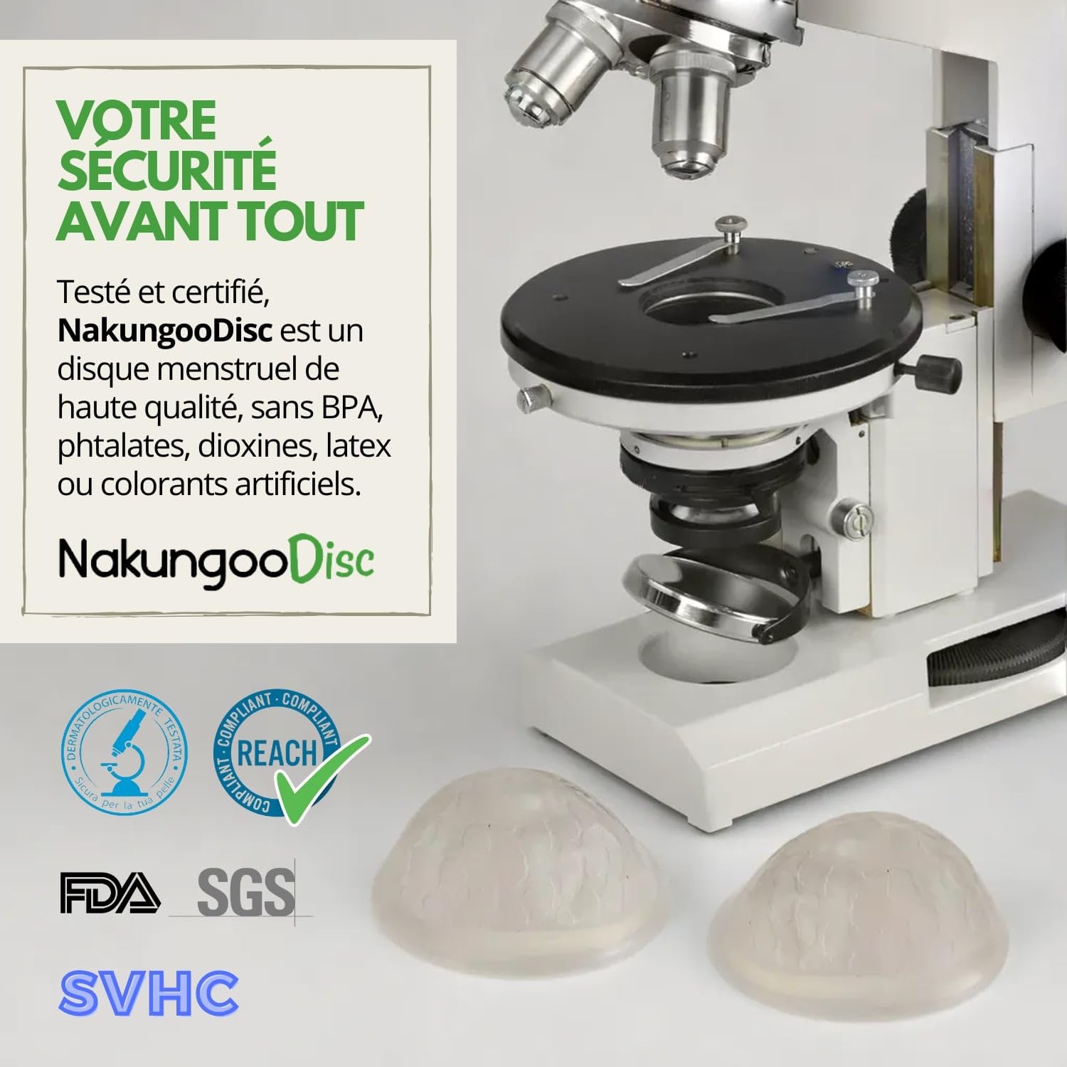 Nakungoo Disc Disque Menstruel Souple 100% Silicone Medical Certifié, Reutilisable, pour Rapports Sexuels | Kit 2 Tailles (S et L) pour Flux Abondant et Léger avec Stérilisateur et Accessoires