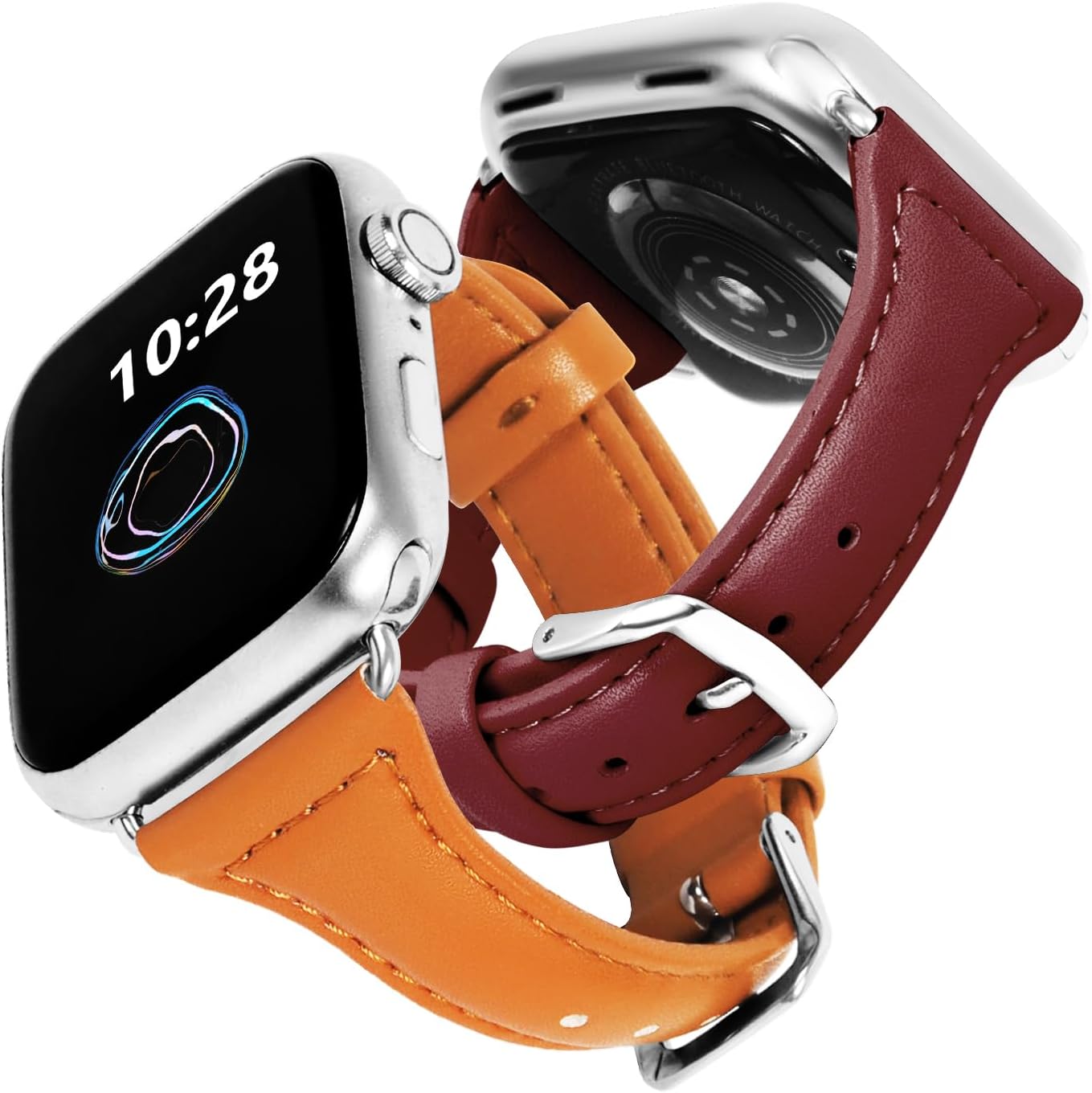 2-pack Slim Genuine Leather Bands Compatible with Apple Watch Band 45mm 44mm 42mm 41mm 40mm 38mm, Women Top Layer Leather Thin Strap for iWatch Series 10/9/8/7/6/5/4/3/2/1/SE