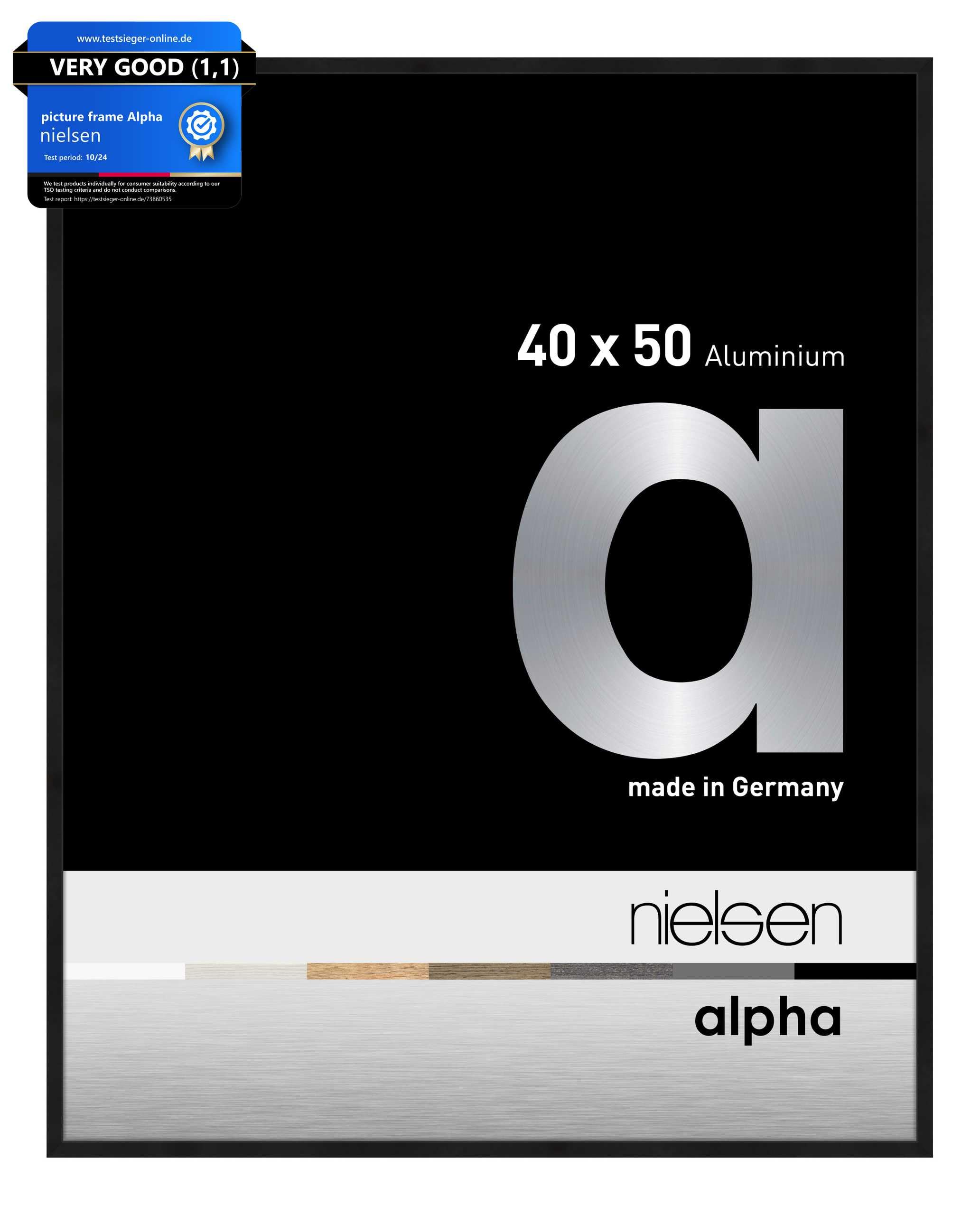 Nielsen Jet Black Matt Alpha Aluminium Picture Frame Matt Black 40X50cm With Float Glass And Push And Turn Clips