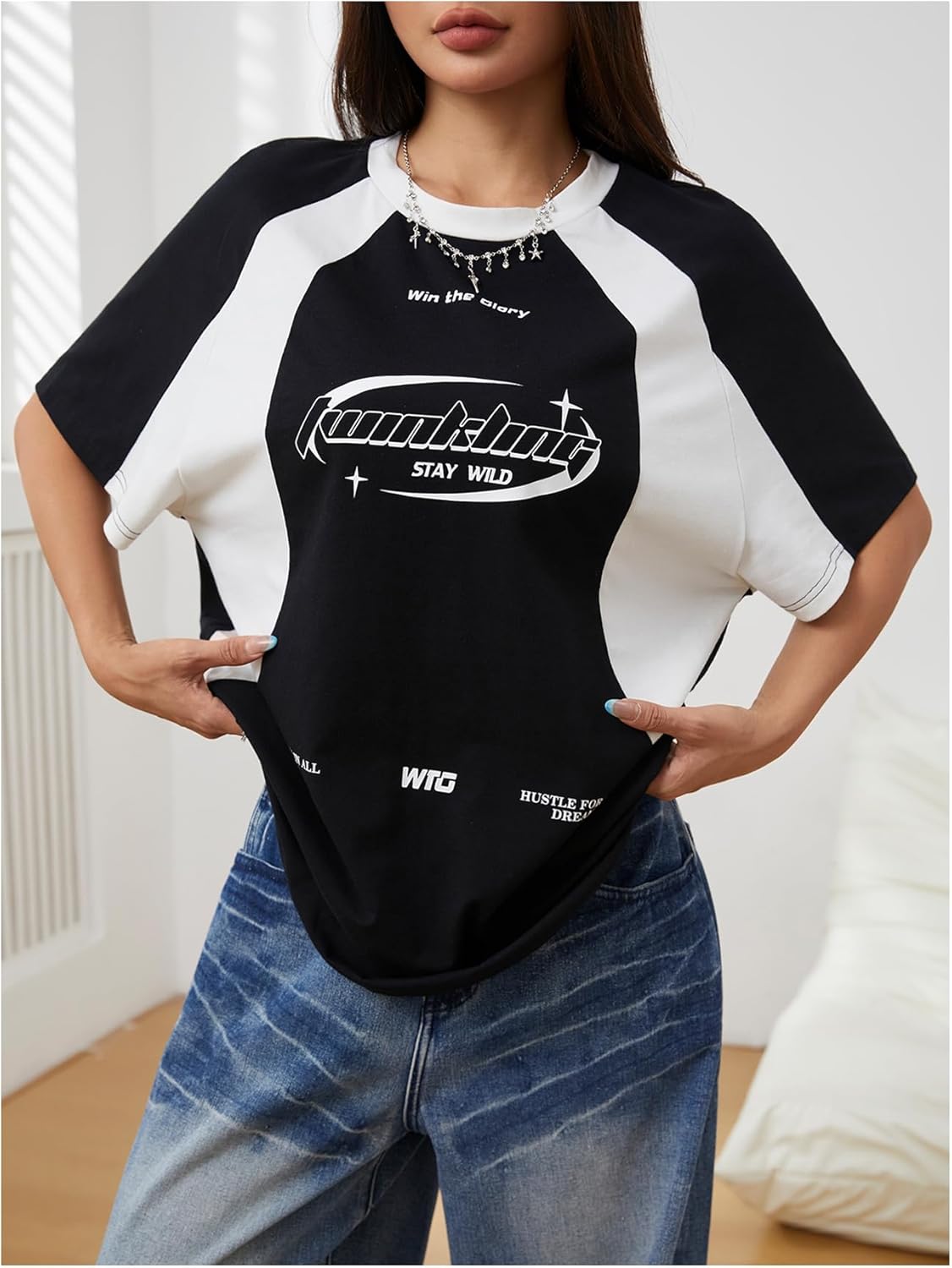 SOLY HUX Women's Graphic Tees Y2k Oversized T Shirt Jersey Streetwear Shirts Vintage Summer Tops - Image 3