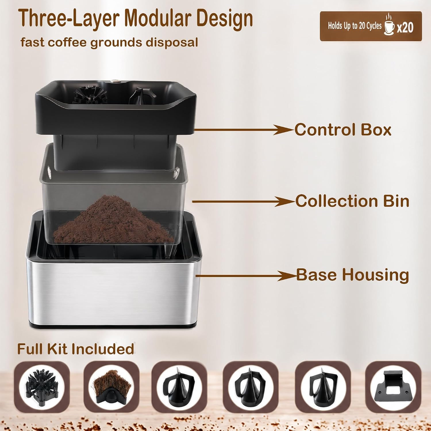 Electric Espresso Portafilter Cleaner, Automatic Coffee Puck Remover, Coffee Basket Grounds Cleaner 3 Scraper Sizes, Alternative to Knock Box for Home & Commercial Cafe image 2