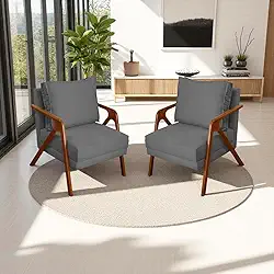 Kit 2 Poltronas Para Sala Decorativas Shine Cadeiras Reforçadas Para Recepção Manicure Sala De Espera Consultório Escritório Confortável Em Madeira Maciça Castanho Suede Cores (Cinza)