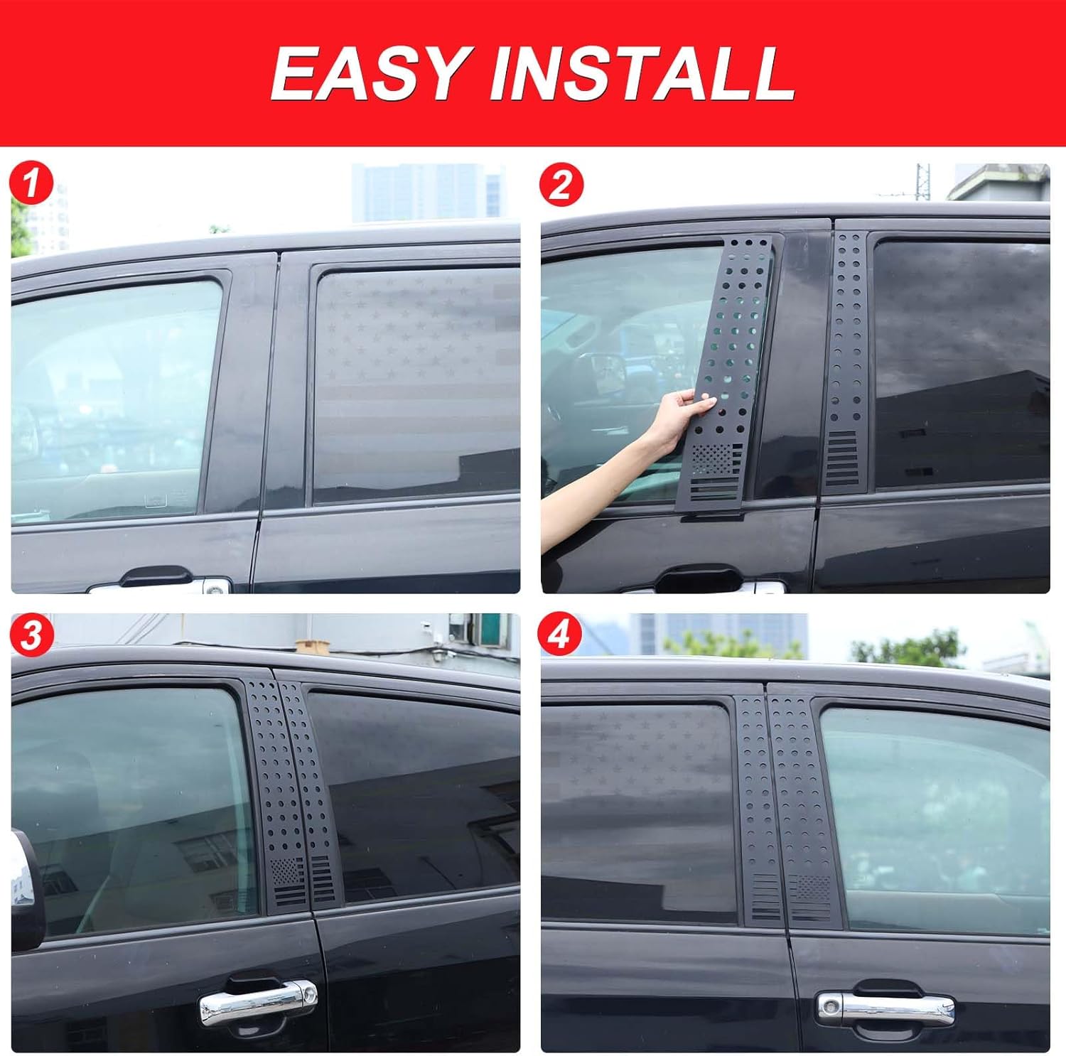 Door Center Pillar Post Cover Trim Set Compatible with Toyota Tundra 2007-2021, Aluminum Alloy Honeycomb Car Decoration Accessories (USA Flag)