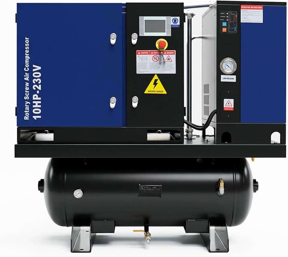 10 HP 4-in-1 Rotary Screw Compressor, 39.6-Gal ASME Tank, 34CFM, 125PSI