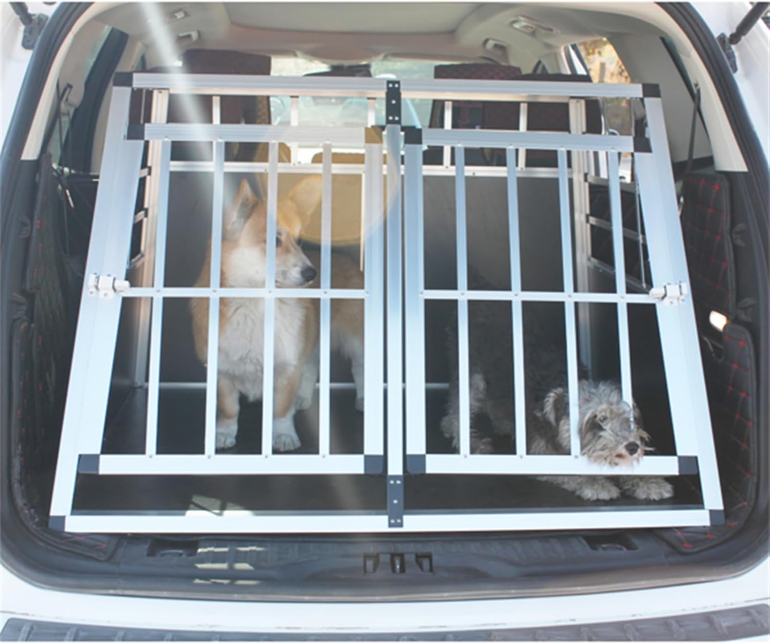 Double Door Pet Car Transport Cage, Cage, Aluminum Alloy Puppy Travel Box, Trapezoidal Dog Cage Cat Cage, Pet Travel, Pet Transport, Pet Supplies, Silver