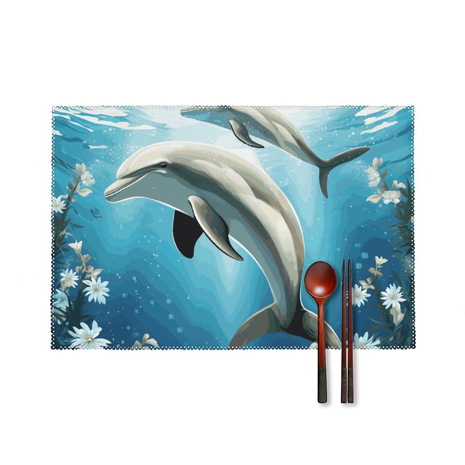 Set de table en toile protège table thermique et anti-pli imprimé dauphin 45x30cm