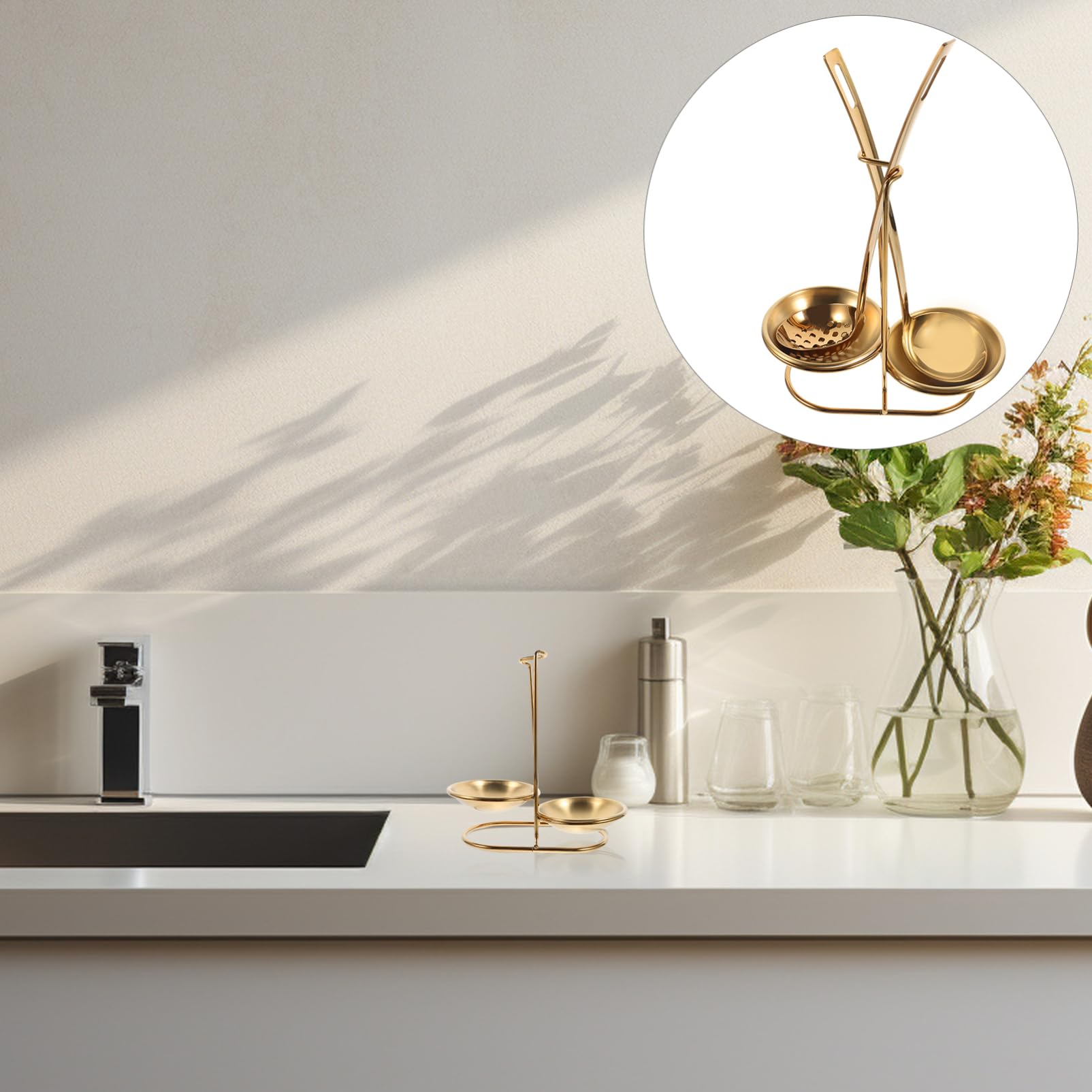 SOLUSTRE 1 Set Stainless Steel Spoon Holder Slotted Solid Ladles Space Saving Kitchen Utensil Organizer for Cooking Serving Easy to Clean Stylish Kitchen Decor