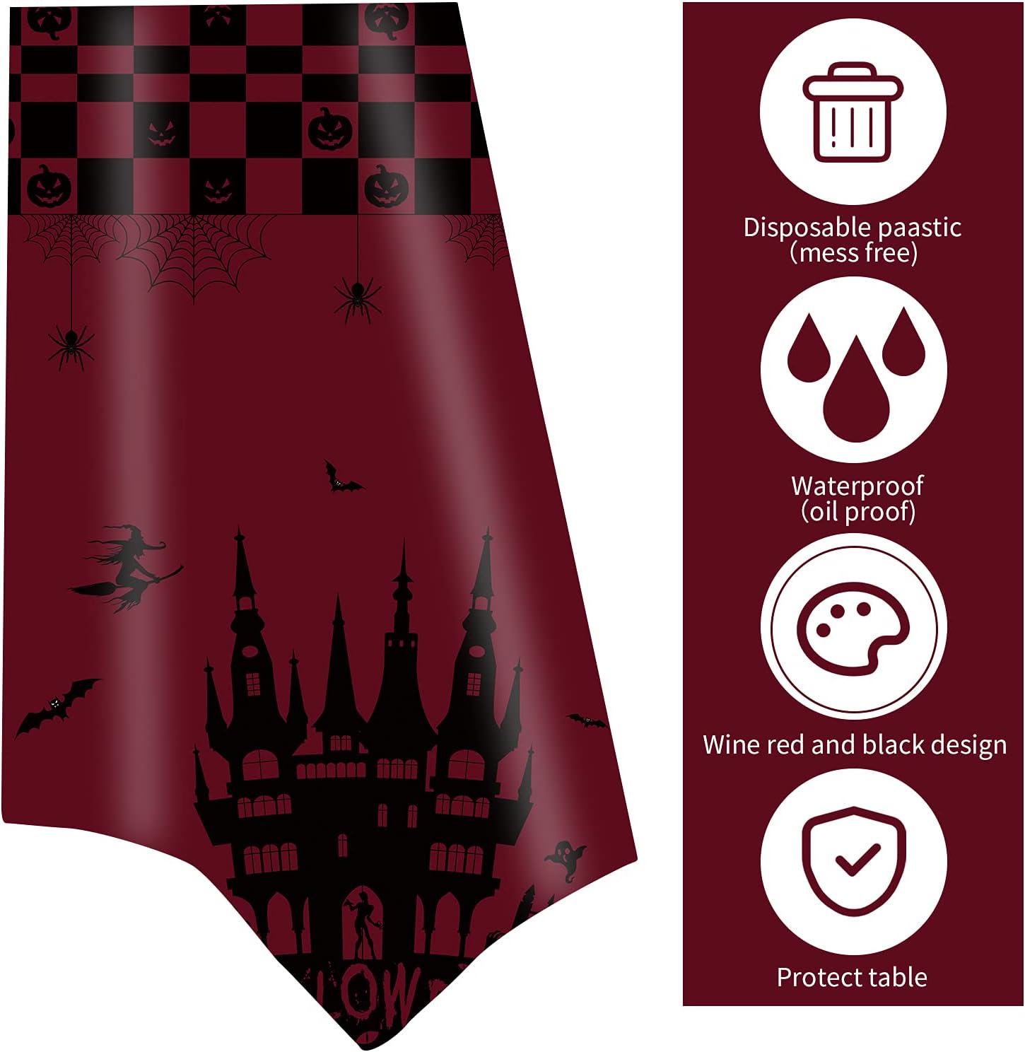 Halloween Tablecloth, 3 Pack Large Haunted Table Cover for Halloween Parties, Scary Plastic Haunted House Table Cloth for Halloween Decorations Indoor Outdoor Home Dinner Parties, 54x108inch- Red