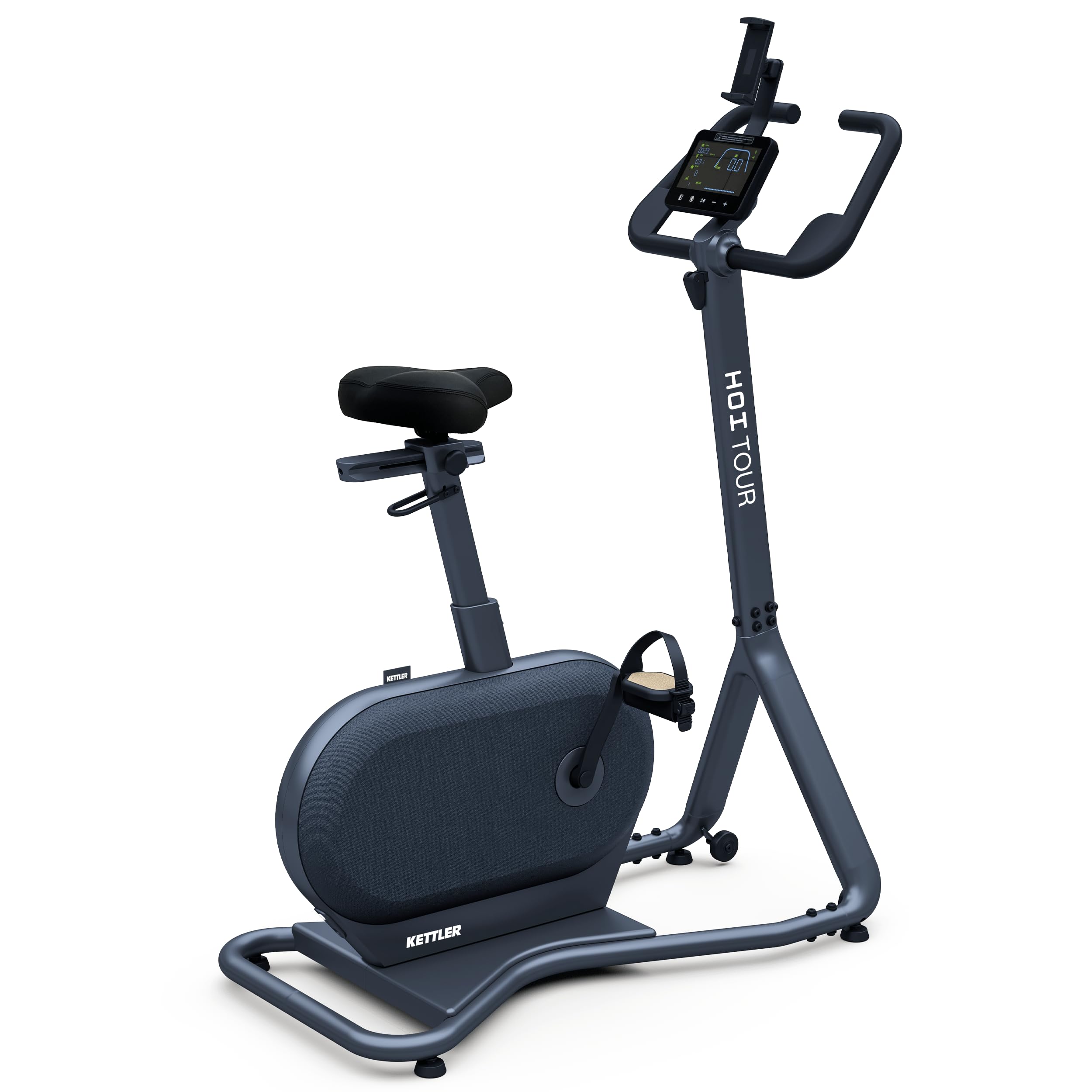 KETTLER SPORT Ergometer HOI TOUR STONE | Induktionsbremssystem mit bis zu 500 Watt Spitzenleistung | 20 Trainingsprogramme, interaktives Training mit Apps