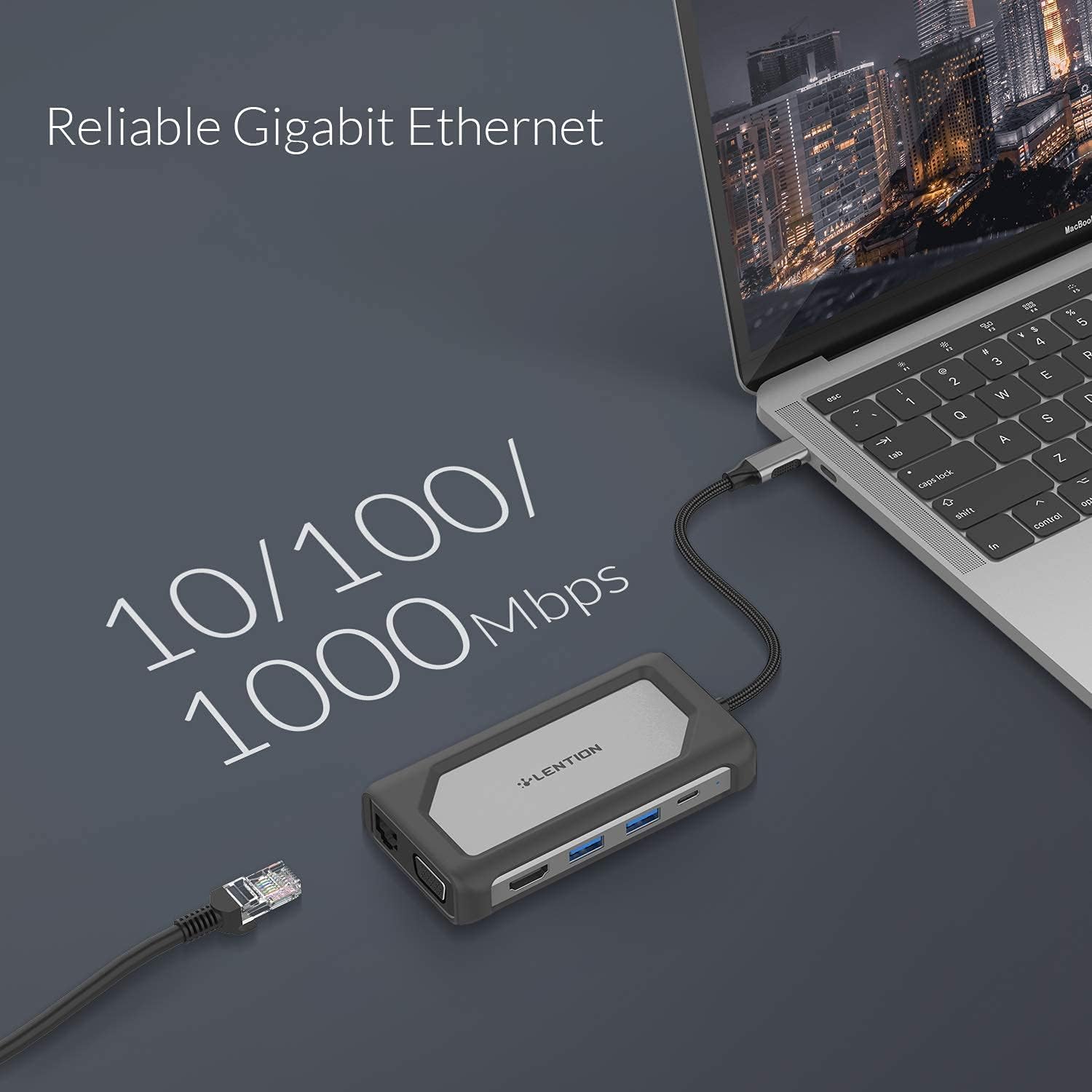 Blасk Frіdау 🔥 LENTION USB C Hub with 4K HDMI, VGA, 3 USB 3.0, Gigabit Ethernet, Type C Charging Adapter Compatible 2021-2016 MacBook Pro, New Mac Air/Surface, More, Stable Driver Certified (CB-C75, Space Gray)