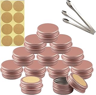 50 Pcs 5ml Empty Round Matte Pink Aluminum Tin Jars with Screw Lids Cosmetics Lip Balm Containers Pots for DIY Candle, Salve Powder, Crafts, Storage Cans 3x Alu Spoon, 540x Ø 2cm Labels