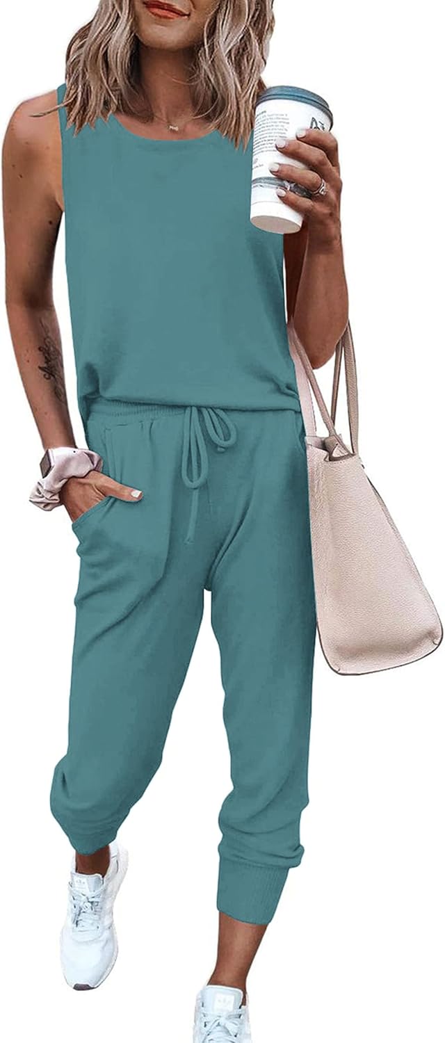 PRETTYGARDEN Women's Two Piece Outfit Sets Casual Summer Sleeveless Matching Lounge Wear Spring Travel Clothes Tracksuit