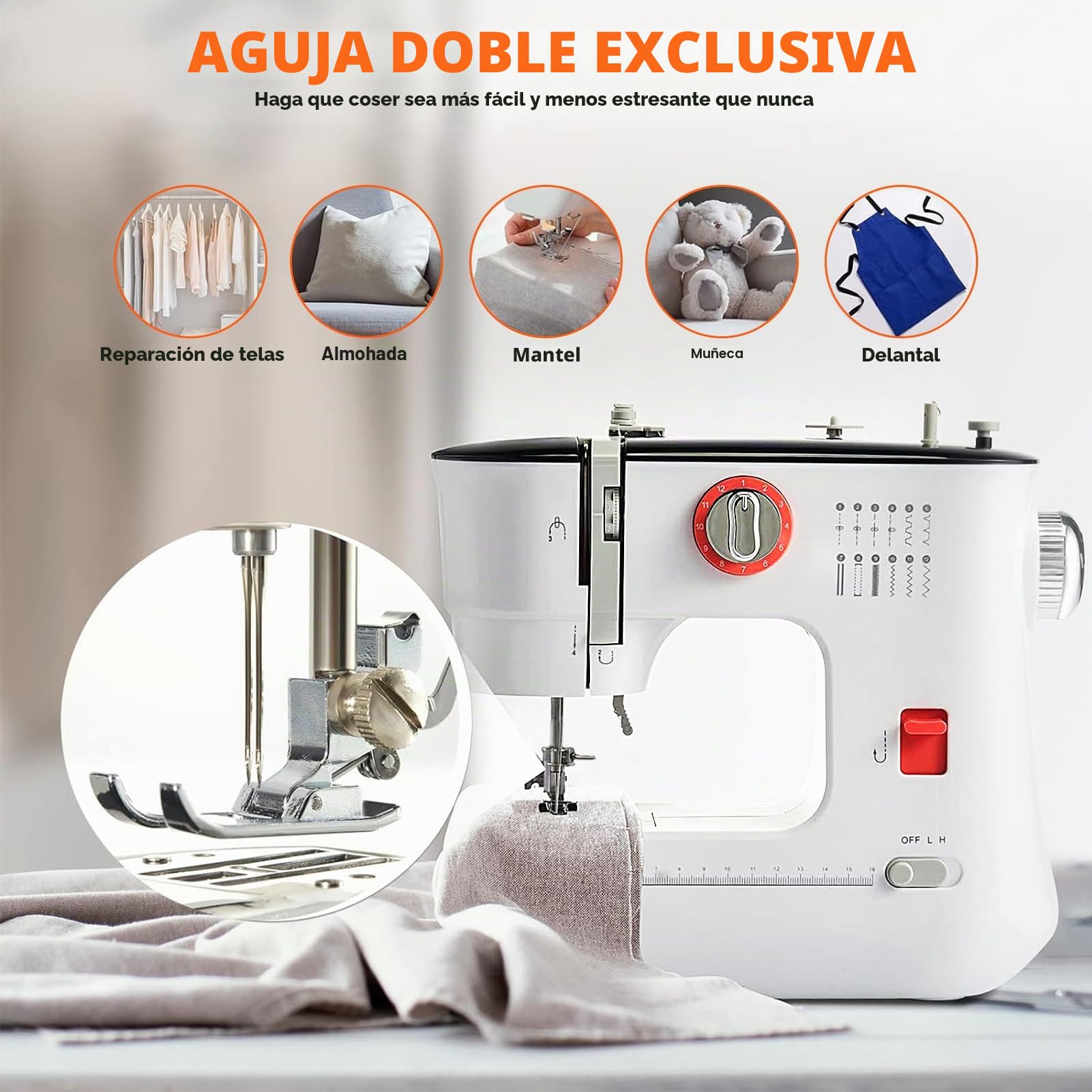 Máquina de coser de 12 puntadas, modo de accionamiento dual con operación eléctrica y manual, máquina de coser de dos velocidades y dos hilos, con mesa de trabajo extendida