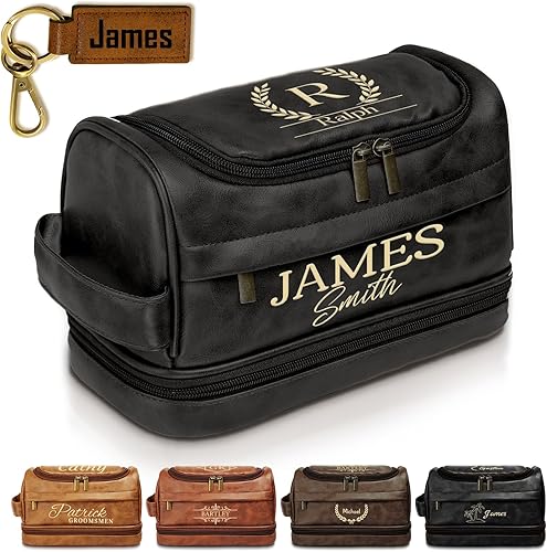 purefly Neceser personalizado para hombres, regalos personalizados para hombres, Navidad, bolsa de afeitar de viaje de cuero, regalos para él, papá,