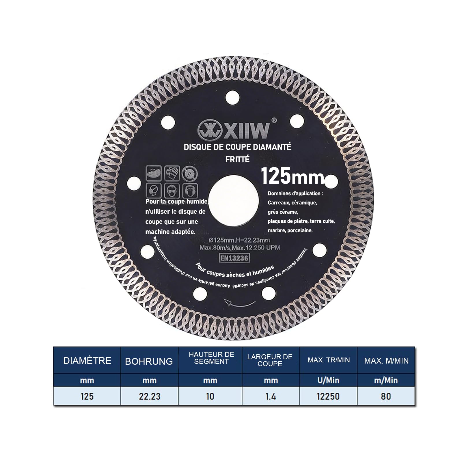 M14 Foret diamant 6/8/10/12/20/35/45/50/68 mm + Disque de tronçonnage pour meuleuse d'angle, scies cloches, carrelage, granit, grès cérame, céramique, maçonnerie, couronne de forage humide et sèche