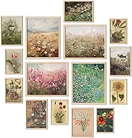 TRAMIN Vintage Floral Wall Art Prints Set - 15pcs Botanical Wildflower Posters (8x10, 5x7, 4x6) Unframed for Home Decor & Gifts