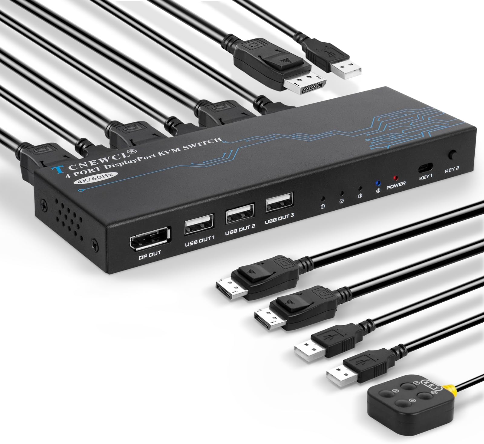 TCNEWCL 4 Port DP KVM Switch 4 Computers 1 Monitor 4K@60Hz USB 2.0 Devices