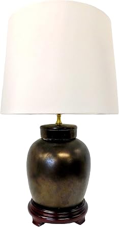 24" H Oriental Black Metal Porcelain Lamp