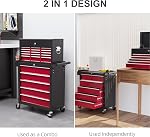HOMCOM 14 Drawer Rolling Tool Chest, Lockable Tool Storage Cabinet with Removable Tool Box, Protective Liner, Perforated Panel and Side Stand for Warehouse, Garage, Workshop, Red