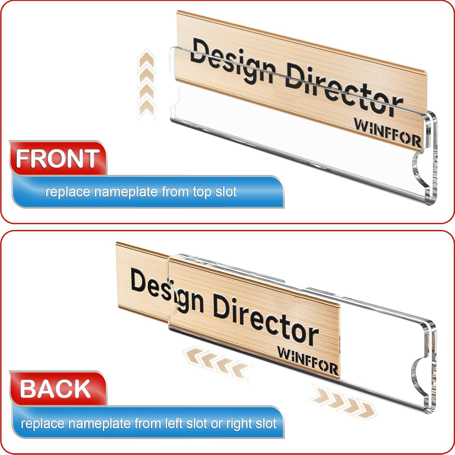WINFFOR Acrylic Nameplate with Adhesive Tapes - 50 Pack Classroom Name Plates for Doors 2x8 Acrylic Nameplate Holder Horizontal Office Name Plates for Wall Name Plate Sign Holder Frame