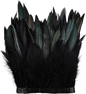 Feather Trim 2Yards Rooster Feather for Sewing 5-8Inch for DIY Crafts Feather Shawl Costumes Decoration(Black)
