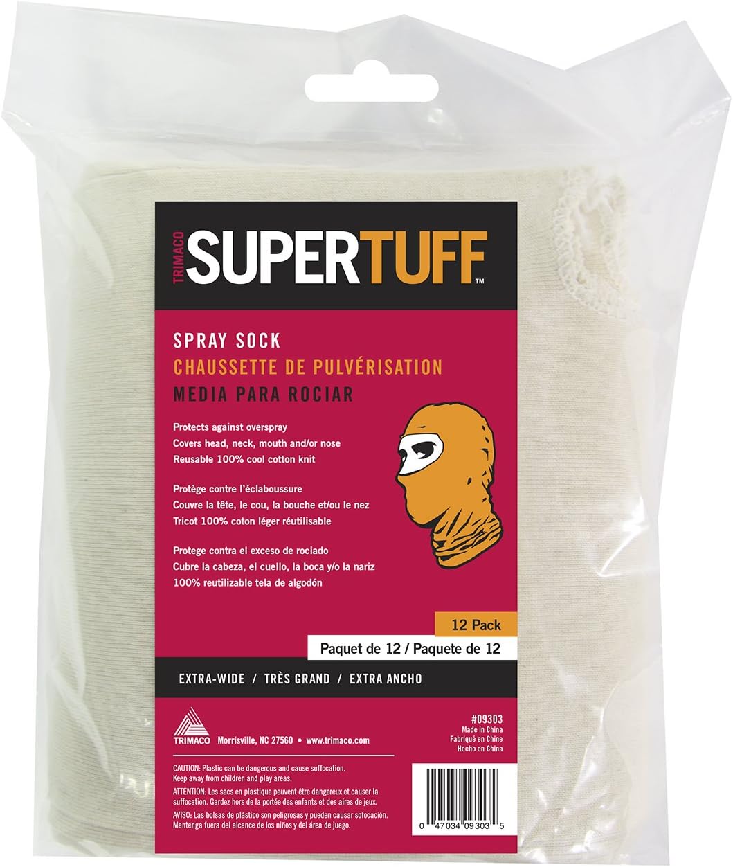 Trimaco SuperTuff Cotton Spray Sock, 12 Pack,White