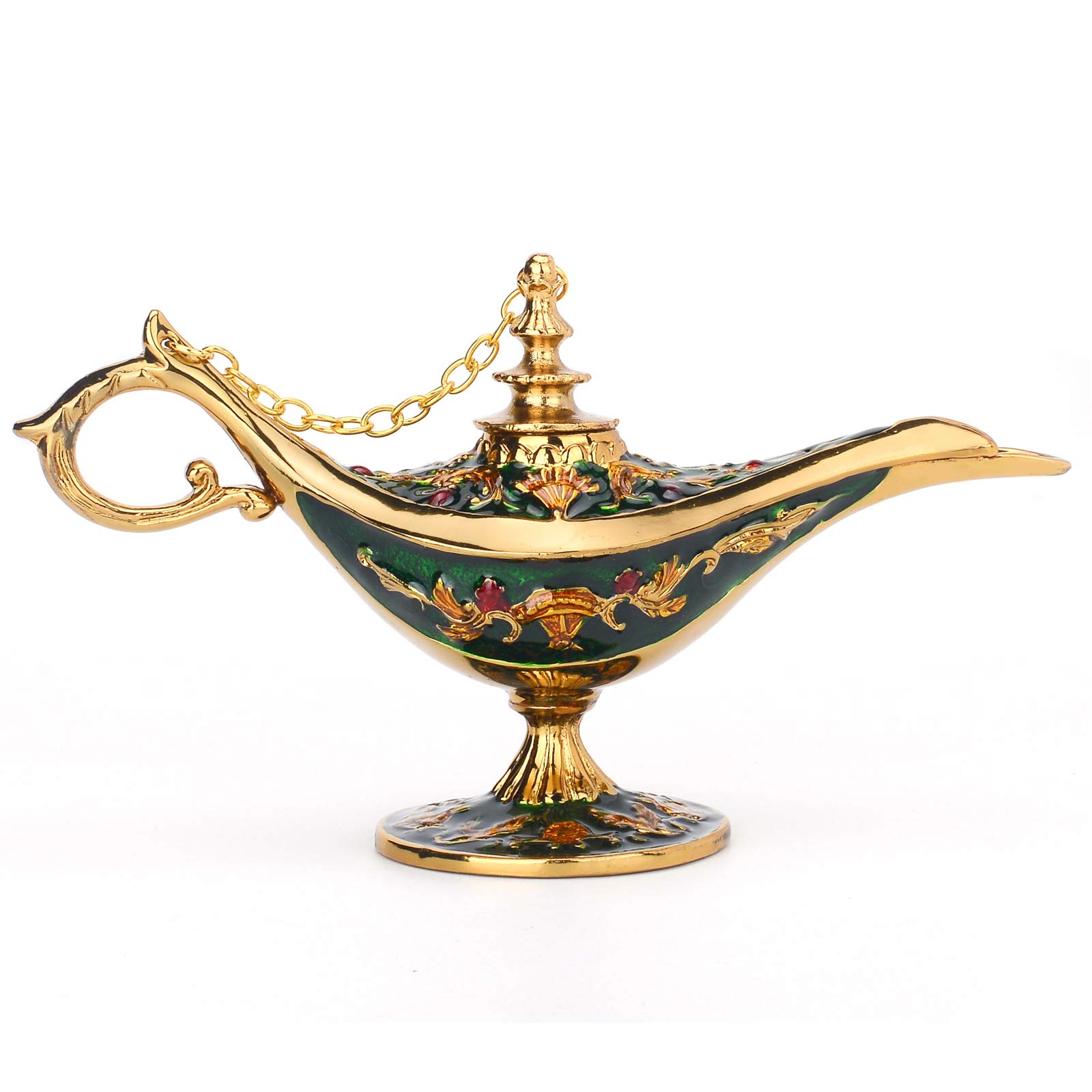 Magic Genie Lamp Wishing Trinket Box Classic Vintage Ornaments Metal Craft Gift for Home Decor (Green)