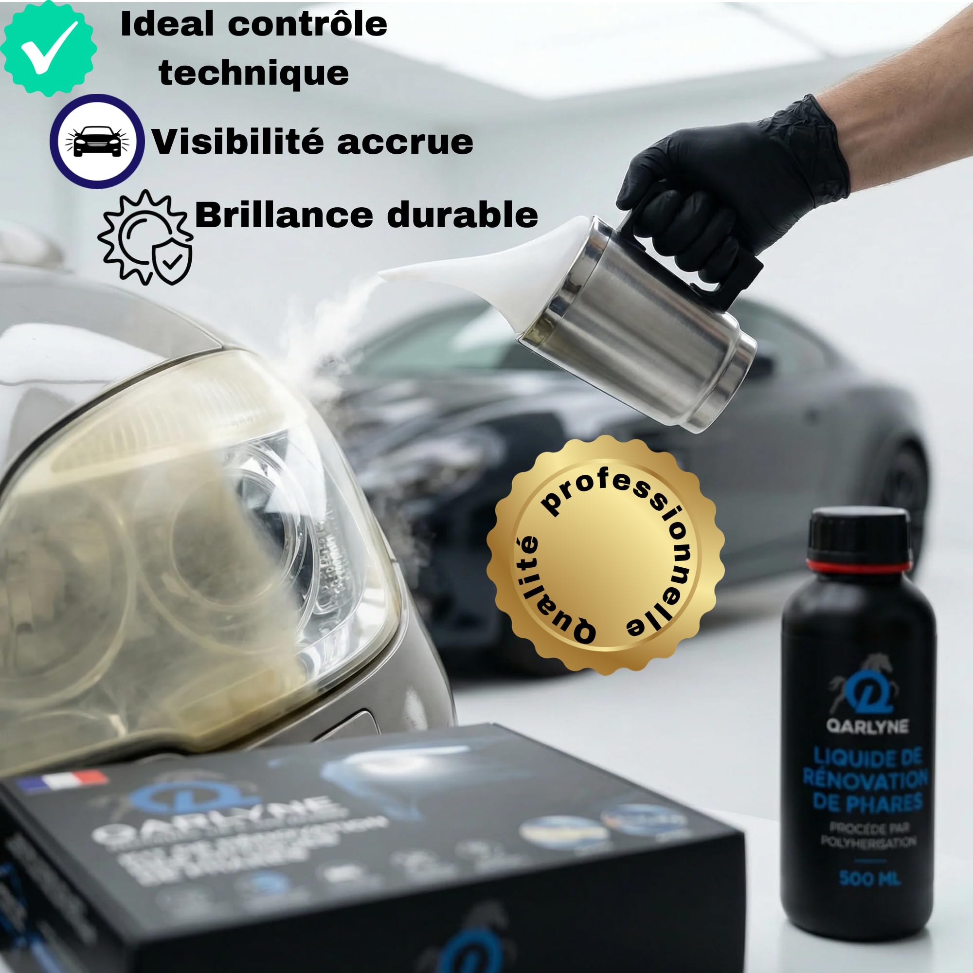 [Marque Francaise] Renovateur Phare Voiture | Premium | Kit Renovation Phare Voiture | Kit Restauration Phare Voiture, Polish, Ponçage Phares Auto Moto | Nettoyant Rénovateur Phare Opaque